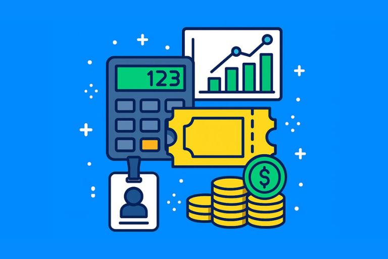 Organizer calculating ticket sales and event budget