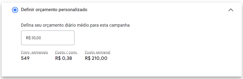 Google Ads campaign settings: defining a budget