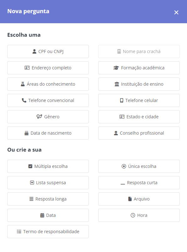 Registration form questions in Even3